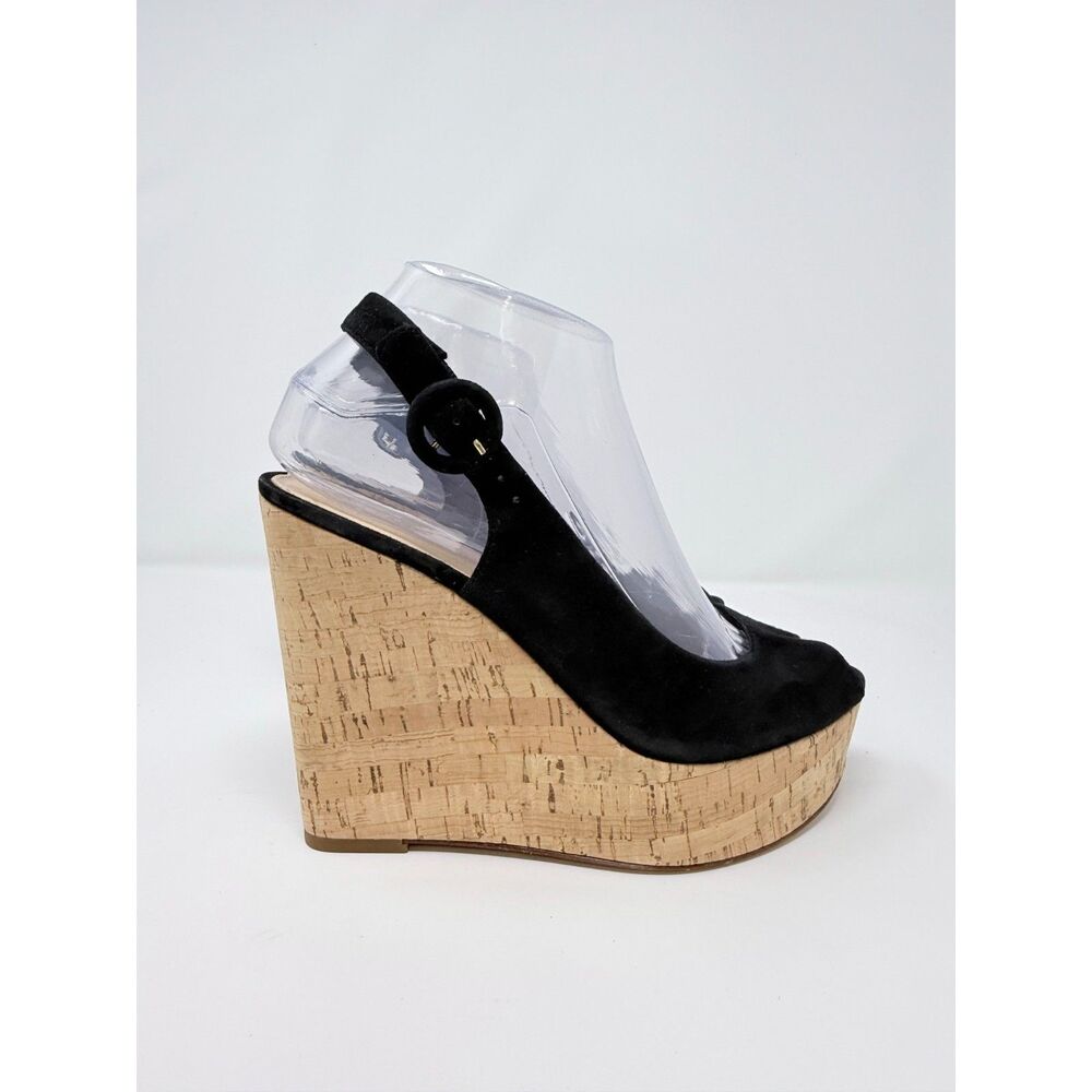 NWOB Veronica Beard Dali Black Suede Peep Toe Cork Wedge Platform Sandals Size 7 - Picture 3 of 14